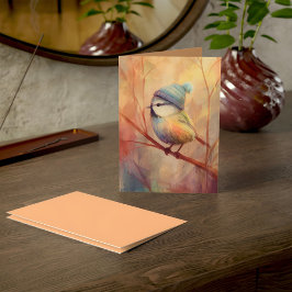 Winter Songbird in Knit Hat | Wax Flower Greeting Kaart