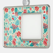 Winter Songbird kerst-patroon Verzilverd Omlijst Ornament (Links)