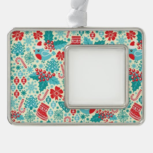 Winter Songbird kerst-patroon Verzilverd Omlijst Ornament (Voorkant)