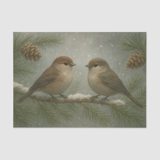 Winter Songbirds on a Snowy Branch Tissuepapier (Voorkant)