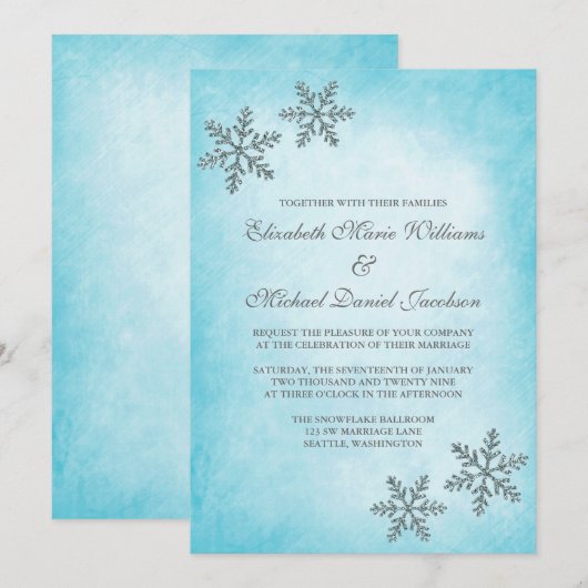 Winter Sparkle Sneeuwvlokken Blauwgroen bruiloft u Kaart (Voorkant / Achterkant)