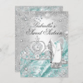 Winter Sparkle Snowflake Blue Sweet 16 Invite Kaart (Voorkant / Achterkant)