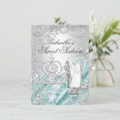 Winter Sparkle Snowflake Blue Sweet 16 Invite Kaart (Staand voorkant)