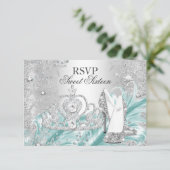Winter Sparkle Snowflake Blue Sweet 16 RSVP Kaartje (Staand voorkant)
