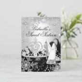 Winter Sparkle Snowflake Silver Sweet 16 Invite Kaart (Staand voorkant)