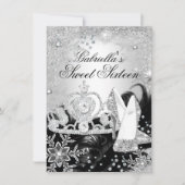 Winter Sparkle Snowflake Silver Sweet 16 Invite Kaart (Voorkant)