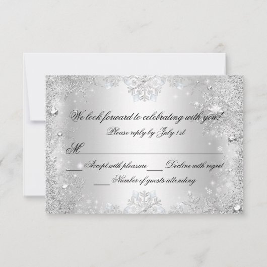 Winter Sparkle Snowflake Silver Sweet 16 RSVP Kaart (Achterkant)