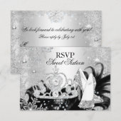 Winter Sparkle Snowflake Silver Sweet 16 RSVP Kaart (Voorkant / Achterkant)