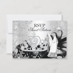 Winter Sparkle Snowflake Silver Sweet 16 RSVP Kaart