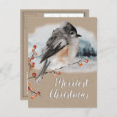 Winter Sparrow Ilex Berries Branch Woodland Scene Briefkaart (Voorkant / Achterkant)