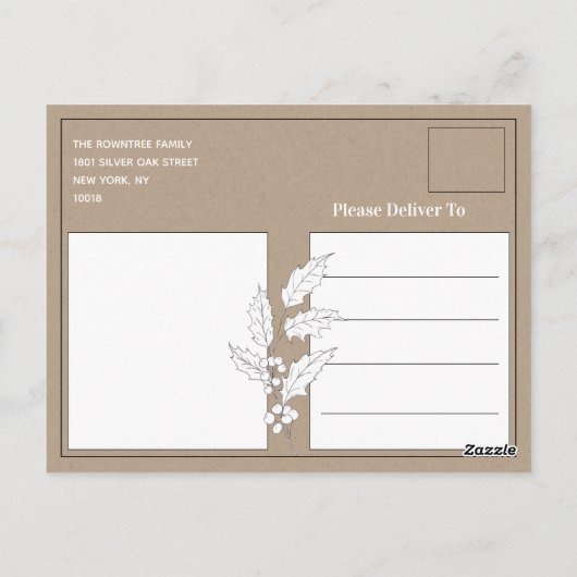 Winter Sparrow Ilex Berries Branch Woodland Scene Briefkaart (Achterkant)