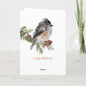 Winter Sparrow Spruce Red Berries Merry Kerstry Feestdagen Kaart (Achterkant)