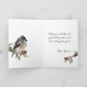 Winter Sparrow Spruce Red Berries Merry Kerstry Feestdagen Kaart (Binnen)