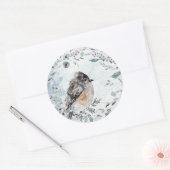 Winter Sparrow Stoffig Blauw groen krans Ronde Sticker (Envelop)
