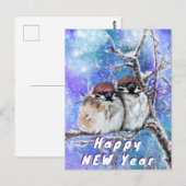 Winter Sparrows Couple Happy New Year Kaart (Voorkant / Achterkant)
