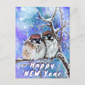 Winter Sparrows Couple Happy New Year Kaart (Voorkant)