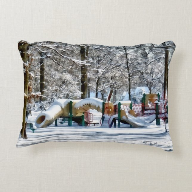 Winter Speelplaats Decoratief Kussen (Achterkant)