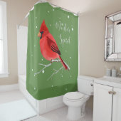 Winter Spirit Red Kardinaal kerstvogel Douchegordijn (In situ)