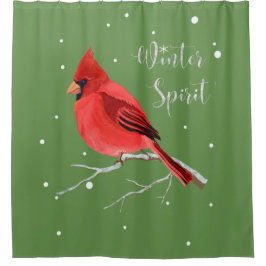 Winter Spirit Red Kardinaal kerstvogel Douchegordijn