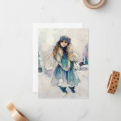 Winter Spirit Waterverf Angel Art Notitiekaartje (Voorkant / Achterkant in situ)