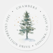 Winter Splendor kerstboom — Retouradres Ronde Sticker (Voorkant)