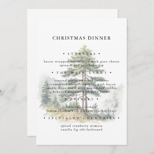 Winter Splendor Kerstboom Vakantie Menu Kaart (Voorkant / Achterkant)