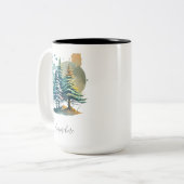 Winter Splendor Pine Gepersonaliseerde Kerstkoffie Tweekleurige Koffiemok (Voorkant links)