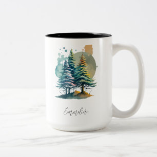 Winter Splendor Pine Gepersonaliseerde Kerstkoffie Tweekleurige Koffiemok