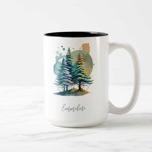 Winter Splendor Pine Gepersonaliseerde Kerstkoffie Tweekleurige Koffiemok (Rechts)