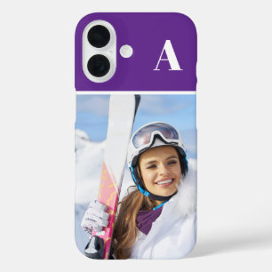 Winter Sport Foto Monogrammed Royal Paarse iPhone 16 Hoesje
