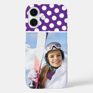 Winter Sport Foto Royal Paarse Witte Polka Dot iPhone 16 Hoesje