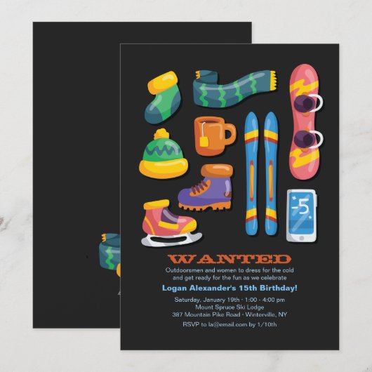 Winter Sport Necessieuitnodiging Kaart (Voorkant / Achterkant)