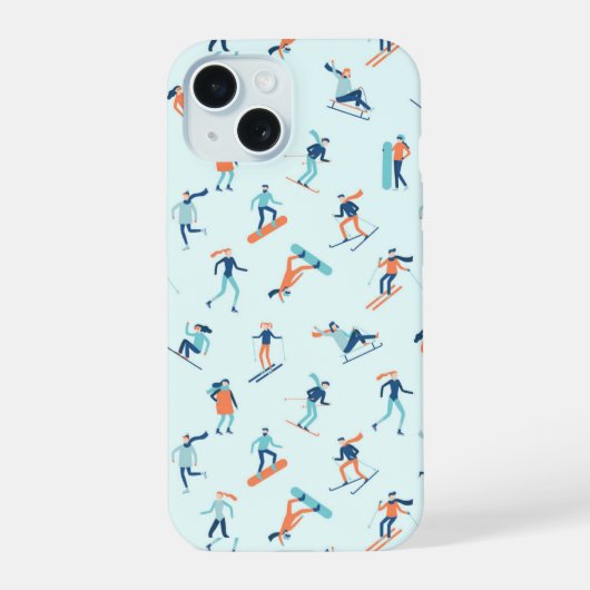 Winter Sporten Patroon iPhone 15 Case (Achterkant)