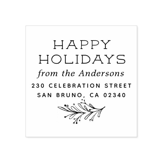 Winter Sprig Prettige feestdagen Naam en retouradr Rubberstempel (Afrduk)