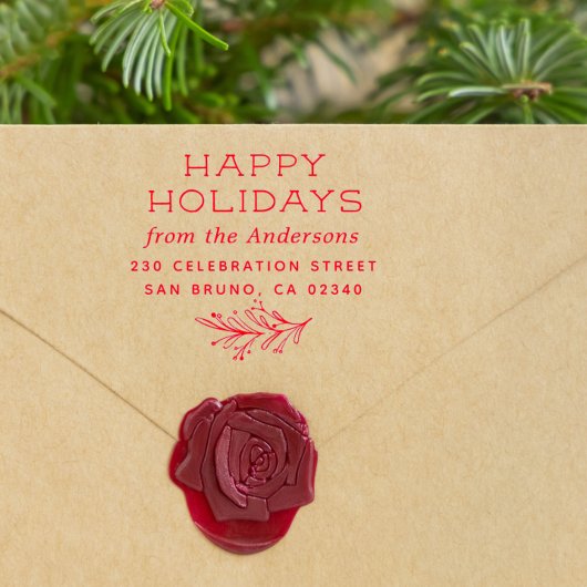 Winter Sprig Prettige feestdagen Naam en retouradr Rubberstempel