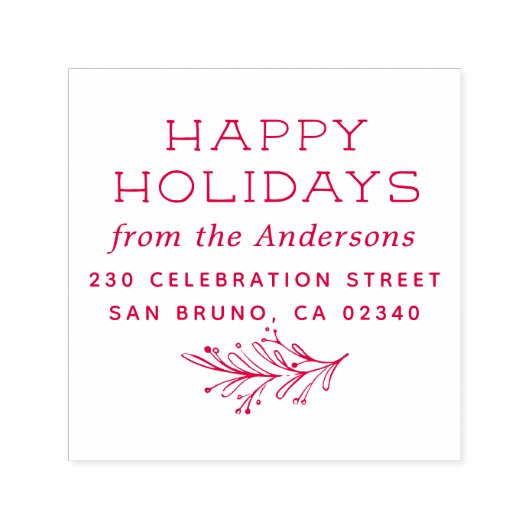 Winter Sprig Prettige feestdagen Naam en retouradr Zelfinktende Stempel (Design)