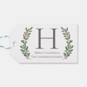 Winter Sprigs Monogram Kerst Gift Label Cadeaulabel (Achterkant Horizontaal)