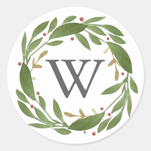 Winter Sprigs Monogrammed Kerst sticker
