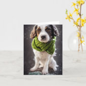 Winter Springer Spaniel Puppy Wenskaart Kaart (Gele Bloem)