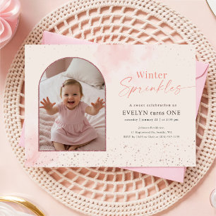 Winter Sprinkles Baby Boog Eerste Verjaardag Foto Kaart