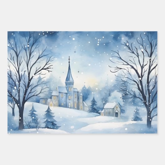 Winter Sprookje Sneeuwig Kasteel Scène Blauw en Wi Inpakpapier Vel (Voorkant 2)