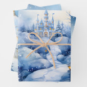 Winter Sprookje Sneeuwig Kasteel Scène Blauw en Wi Inpakpapier Vel (In situ)