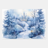 Winter Sprookje Sneeuwig Kasteel Scène Blauw en Wi Inpakpapier Vel (Voorkant)
