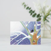 Winter Sprookje - Zingende Merel en een kabouter Briefkaart (Staand voorkant)
