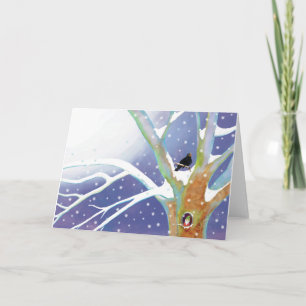 Winter Sprookje - Zingende Merel en een kabouter  Kaart