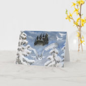 Winter sprookjesachtige Uil kasteel vakantie kaart (Gele Bloem)