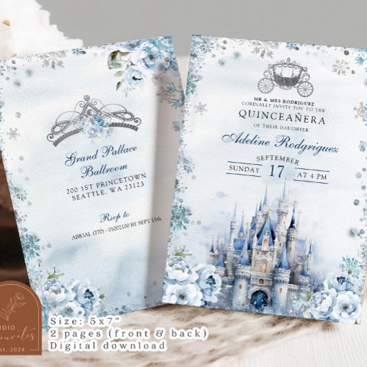 Winter Sprookjeskasteel Carriage Quince Verjaardag Kaart