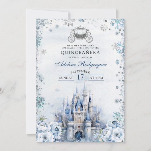 Winter Sprookjeskasteel Carriage Quince Verjaardag Kaart (Voorkant)