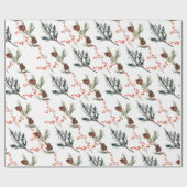 Winter Spruce Pine Branch Cones Red Ilex Berries Cadeaupapier (Vlak)