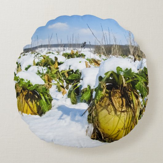 Winter Squash in Snow - Gepersonaliseerd Rond Kussen (Voorkant)